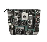 Gdshjklw Trousse de maquillage en lin pour femme, étanche, organiseur de cosmétiques de voyage, léger à fermeture éclair, trousse de toilette de voyage rétro, collection d'appareil photo, 1 sac de