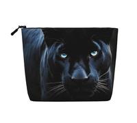 GDSHJKLW Trousse de maquillage en lin pour femme, étanche, organiseur de cosmétiques de voyage, léger à fermeture éclair, trousse de toilette de voyage, panthère avec yeux bleus, sac de rangement pour