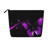 Gdshjklw Trousse de maquillage en lin pour femme, étanche, organiseur de cosmétiques de voyage, léger à fermeture éclair, trousse de toilette de voyage, organisateur violet et noir, sac de rangement