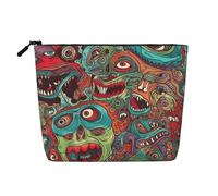 GDSHJKLW Trousse de maquillage en lin pour femme, étanche, organiseur de cosmétiques de voyage, léger à fermeture éclair, trousse de toilette de voyage, organisateur abstrait monstre sac de rangement