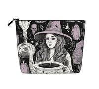 GDSHJKLW Trousse de maquillage en lin pour femme, étanche, organiseur de cosmétiques de voyage, léger, fermeture éclair, trousse de toilette de voyage, sorcière, sorcellerie, bohème, dessin, pinceaux