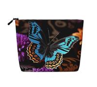 GDSHJKLW Trousse de maquillage en lin pour femme, étanche, organiseur de cosmétiques de voyage, léger, fermeture éclair, trousse de toilette de voyage, organisateur de papillon sur une belle fleur