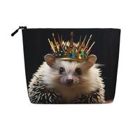 GDSHJKLW Trousse de maquillage en lin pour femme, étanche, organiseur de cosmétiques de voyage, léger, fermeture éclair, trousse de toilette de voyage, couronne avec hérisson, sac de rangement pour