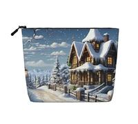 GDSHJKLW Trousse de maquillage en lin pour femme, étanche, organiseur de cosmétiques de voyage, léger, fermeture éclair, trousse de toilette de voyage, organisateur de Noël, hiver, scène heureuse, sac