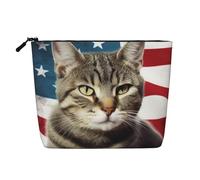 GDSHJKLW Trousse de maquillage en lin pour femme, étanche, organiseur de cosmétiques de voyage, léger, fermeture éclair, trousse de toilette de voyage, organisateur de chat américain, drapeau des
