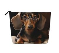 GDSHJKLW Trousse de maquillage en lin pour femme, étanche, organiseur de cosmétiques de voyage, léger, fermeture éclair, trousse de toilette de voyage, organisateur de teckel, livre de maquillage, sac