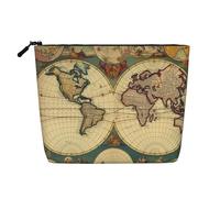 Gdshjklw Trousse de maquillage en lin pour femme, étanche, organiseur de cosmétiques de voyage, léger, fermeture éclair, trousse de toilette de voyage, carte du monde, sac de rangement rétro pour