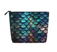 GDSHJKLW Trousse de maquillage en lin pour femme, étanche, organiseur de cosmétiques de voyage, léger, fermeture éclair, trousse de toilette de voyage 3D, motif écailles de dragon magique, sac de