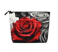 Gdshjklw Trousse de maquillage en lin pour femme, étanche, organiseur de cosmétiques de voyage, léger, fermeture éclair, trousse de toilette de voyage, organiseur noir, blanc et roses rouges, sac de