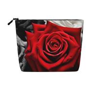 Gdshjklw Trousse de maquillage en lin pour femme, étanche, organiseur de cosmétiques de voyage, léger, fermeture éclair, trousse de toilette de voyage, organiseur noir, blanc et roses rouges, sac de