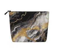 Gdshjklw Trousse de maquillage en lin pour femme, étanche, organiseur de cosmétiques de voyage, léger, fermeture éclair, trousse de toilette de voyage, noir, blanc, feuille dorée, marbre, sac de