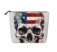 GDSHJKLW Trousse de maquillage en lin pour femme, étanche, organiseur de cosmétiques de voyage, léger, fermeture éclair, trousse de toilette de voyage, organisateur de drapeau américain, tête de mort