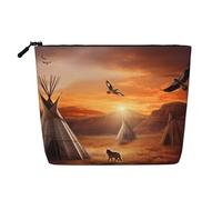 Gdshjklw Trousse de maquillage en lin pour femme, organiseur de cosmétiques de voyage imperméable, léger, fermeture éclair, trousse de toilette de voyage, organisateur de tribus amérindiennes, sac de