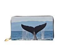 GDSHJKLW Whale Tail Portefeuille en cuir avec fermeture éclair sur le pourtour pour femme Porte-cartes de crédit étanche avec support de téléphone Porte-monnaie de voyage pour femme