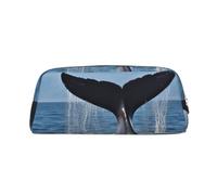 GDSHJKLW Whale Tail Trousse à crayons en cuir de grande capacité avec fermeture éclair pour homme et femme - Trousse de toilette de voyage étanche - Grande ouverture pour pièces de monnaie, Argenté