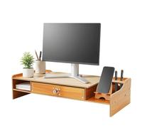 GDSKR Support de moniteur en bois pour ordinateur, support de moniteur en bois avec tiroir de rangement et clés, organiseur de bureau pour PC/ordinateur portable/fax/imprimante/TV, kit de rangement