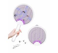Gdsode Tapette à mouches électrique pliable 2 en 1 rechargeable par USB, tueur de mouches électrique rotatif avec lumières de piège, tapette à mouches électrique pour intérieur, jardin, chambre