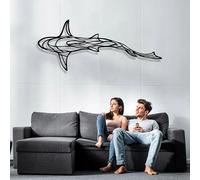 GDSPD Grande décoration murale en métal 3D en forme de requin, ligne de requin, décoration murale en métal, sculpture de requin en métal, poisson de l'océan, décoration murale en métal pour salon,