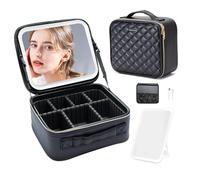 Gdsshuhung Trousse de maquillage de voyage - Grande trousse de maquillage avec séparateurs réglables, organiseur de cosmétiques portable avec porte-pinceaux pour femmes et maquilleurs (grille noire)