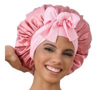 GDTOGRT Bonnet en satin de soie pour femme endormie, bonnet de sommeil double couche pour cheveux naturels bouclés avec bande à nouer - Rose