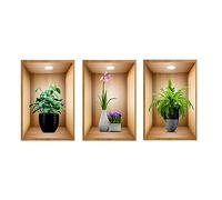 GDWD Lot de 3 stickers muraux 3D - Motif vases - Plantes vertes - Décoration murale pour salon, chambre à coucher, salle de bain, cuisine, bureau - 40 x 60 cm B