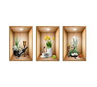 GDWD Lot de 3 stickers muraux 3D - Motif vases - Plantes vertes - Décoration murale pour salon, chambre à coucher, salle de bain, cuisine, bureau - 40 x 60 cm A