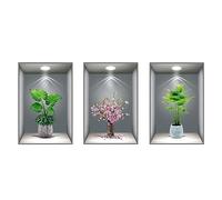 GDWD Lot de 3 stickers muraux 3D - Motif vases - Plantes vertes - Décoration murale pour salon, chambre à coucher, salle de bain, cuisine, bureau - 30 x 45 cm C