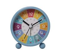 GDWD Réveil analogique pour enfant - Sans tic-tac - Réveil éducatif - Horloge à quartz - Avec alarme puissante - Réveil à piles - Pour garçons et filles - Bleu