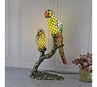 GDXH Lampe de Table Perroquet Style Tiffany Lampe de décoration de Bureau en Verre teinté Luminaire de Bureau pour Chambre à Coucher, Chevet, Salon, Chambre des Parents,E