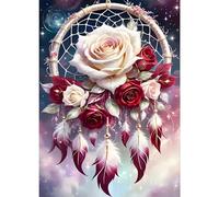 GDYEEH 5D Attrape-rêves Peinture Diamant Painting Kit, DIY Roses Art du Diamant Complet Kits, Plume Diamond Art Kits Strass Point de Croix Painting pour Adultes Débutants Maison Décor 30x40cm