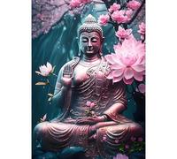 GDYEEH 5D Bouddha Assis Peinture Diamant Painting Kit, DIY Lotus Art du Diamant Complet Kits, Fantaisie Diamond Art Kits Strass Point de Croix Painting pour Adultes Débutants Maison Décor 30x40 cm