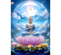 GDYEEH 5D Bouddha Peinture Diamant Painting Kit, DIY Lotus Art du Diamant Complet Kits, Bouddha Diamond Art Kits Strass Point de Croix Painting pour Adultes Débutants Maison Décor 30X40cm