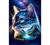 GDYEEH 5D Chat Fantastique Diamant Painting Kit, DIY Pays des Rêves Art du Diamant Complet Kits, Montagne Diamond Art Kits Strass Point de Croix Painting pour Adultes Débutants Maison Décor 30x40 cm