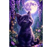 GDYEEH 5D Chat Noir Diamant Painting Kit, DIY Adorable Chaton Art du Diamant Complet Kits, Moonnight Diamond Art Kits Strass Point de Croix Painting pour Adultes Débutants Maison Décor 30x40cm