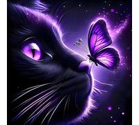 GDYEEH 5D Chat Noir Diamant Painting Kit, DIY Papillon Art du Diamant Complet Kits, Fantaisie Diamond Art Kits Strass Point de Croix Painting pour Adultes Débutants Maison Décor 30x30 cm