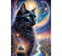 GDYEEH 5D Chat Noir Peinture Diamant Painting Kit, DIY Chaton Art du Diamant Complet Kits, Ciel étoilé Diamond Art Kits Strass Point de Croix Painting pour Adultes Débutants Maison Décor 30x40cm