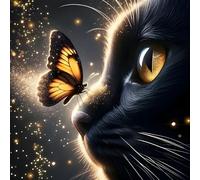 GDYEEH 5D Chat Noir Peinture Diamant Painting Kit, DIY Chaton Art du Diamant Complet Kits, Papillon Diamond Art Kits Strass Point de Croix Painting pour Adultes Débutants Maison Décor 30x30 cm