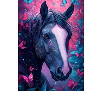 GDYEEH 5D Cheval Noir Peinture Diamant Painting Kit, DIY Horse Art du Diamant Complet Kits, Papillons Diamond Art Kits Strass Point de Croix Painting pour Adultes Débutants Maison Décor 30x40cm