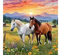 GDYEEH 5D Cheval Peinture Diamant Painting Kit, DIY Coucher de Soleil Art du Diamant Complet Kits, Herbier Diamond Art Kits Strass Point de Croix Painting pour Adultes Débutants Maison Décor 30x30 cm