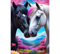 GDYEEH 5D Chevaux Peinture Diamant Painting Kit, DIY Couple Art du Diamant Complet Kits, Amour Diamond Art Strass Point de Croix Painting pour Adultes Débutants Maison Décor 30X40cm