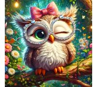 GDYEEH 5D Clin D'œil Owl Diamant Painting Kit, DIY Bébé Hibou Art du Diamant Complet Kits, Fleurs Diamond Art Kits Strass Point de Croix Painting pour Adultes Débutants Maison Décor 30x30 cm