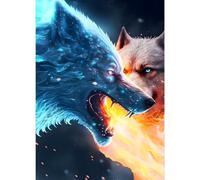 GDYEEH 5D Deux Loups Diamant Painting Kit, DIY Glace et Feu Art du Diamant Complet Kits, Loup en Colère Diamond Art Kits Strass Point de Croix Painting pour Adultes Débutants Maison Décor 30x40 cm