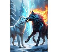 GDYEEH 5D Deux Loups Peinture Diamant Painting Kit, DIY Glace et Feu Art du Diamant Complet Kits, Fantaisie Diamond Art Kits Strass Point de Croix Painting pour Adultes Débutants Maison Décor 30x40 cm