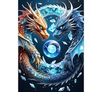GDYEEH 5D Dragon Peinture Diamant Painting Kit, DIY Glace et Feu Art du Diamant Complet Kits, Fantaisie Diamond Art Kits Strass Point de Croix Painting pour Adultes Débutants Maison Décor 30x40 cm