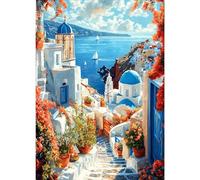 GDYEEH 5D Église Diamant Painting Kit, DIY Paysage Marin Art du Diamant Complet Kits, Santorini Diamond Art Kits Strass Point de Croix Painting pour Adultes Débutants Maison Décor 30x40 cm