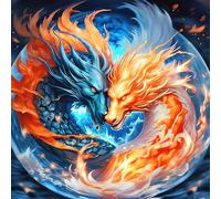 GDYEEH 5D Glace et Feu Diamond Painting Kits, DIY Dragon Diamant Painting Complet, Dragon Art du Diamant Peinture Strass Point de Croix Painting pour Adultes Débutants Murale Décor 30x30 cm