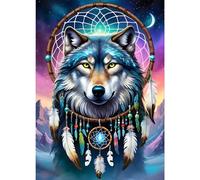 GDYEEH 5D Loup Peinture Diamant Painting Kit, DIY Attrape-rêves Art du Diamant Complet Kits, Loup Diamond Art Kits Strass Point de Croix Painting pour Adultes Débutants Maison Décor 30x40cm