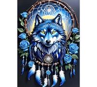 GDYEEH 5D Loup Peinture Diamant Painting Kit, DIY Attrape-rêves Art du Diamant Complet Kits, Roses Bleues Diamond Art Kits Strass Point de Croix Painting pour Adultes Débutants Maison Décor 30x40cm