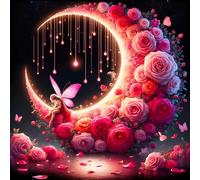 GDYEEH 5D Lune Peinture Diamant Painting Kit, DIY Fleurs Roses Art du Diamant Complet Kits, Saint-Valentin Diamond Art Strass Point de Croix Painting pour Adultes Débutants Maison Décor 30X30cm