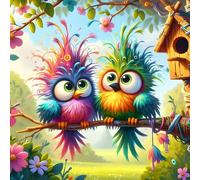 GDYEEH 5D Oiseaux Colorés Peinture Diamant Painting Kit, DIY Cartoon Birds Art du Diamant Complet Kits, Diamond Art Kits Strass Point de Croix Painting pour Adultes Débutants Maison Décor 30x30 cm